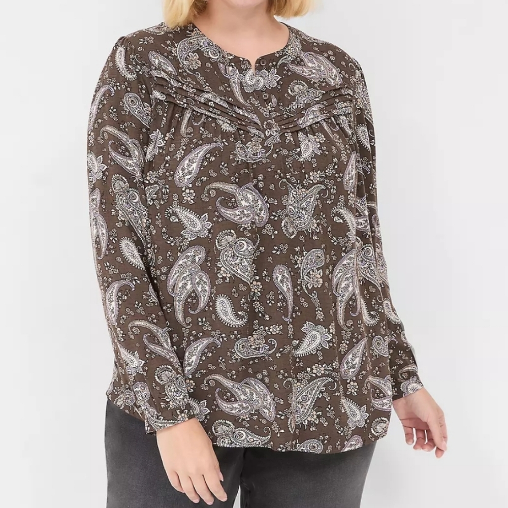 Lane Bryant Paisley Print Brown Longsleeve Top NWT Sz 22